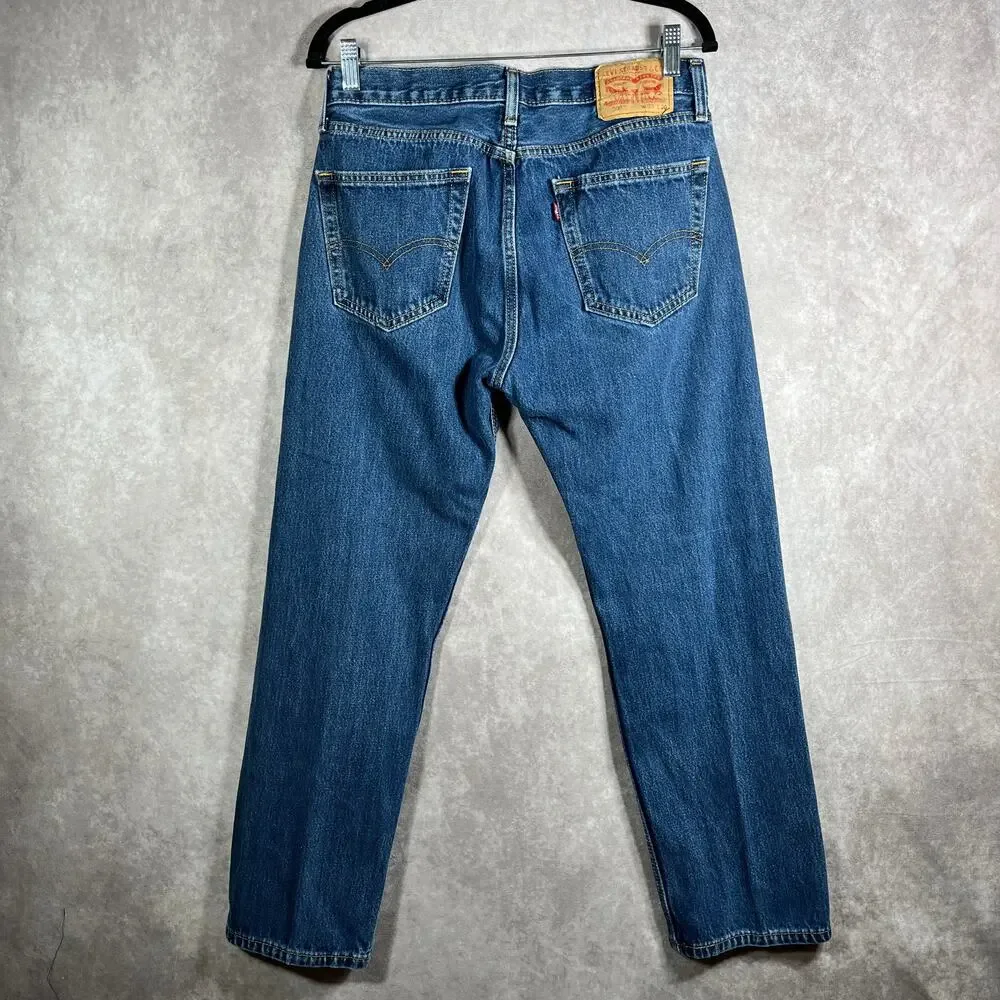 Levi's 505 Jeans Mens Size 33X30 Blue Dark Wash Denim Straight Regular Fit‎ Work